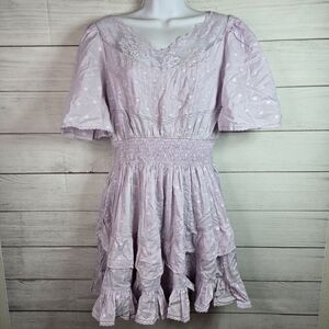 Love Shack Fancy Heritage Prairie Mini Dress S Lace Ruffle Tiered Victorian NWOT